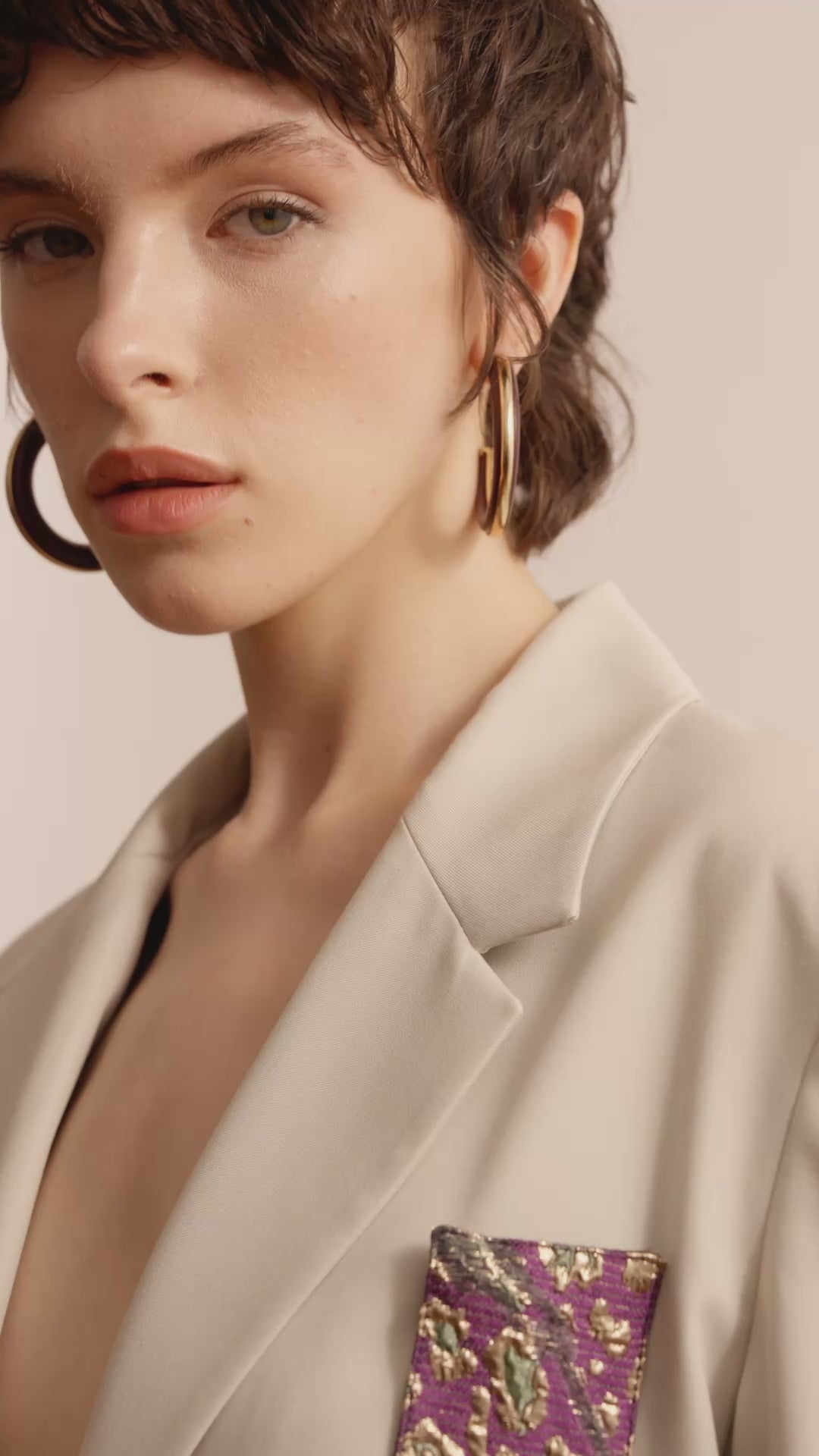 Ekru Klasik Blazer Ceket